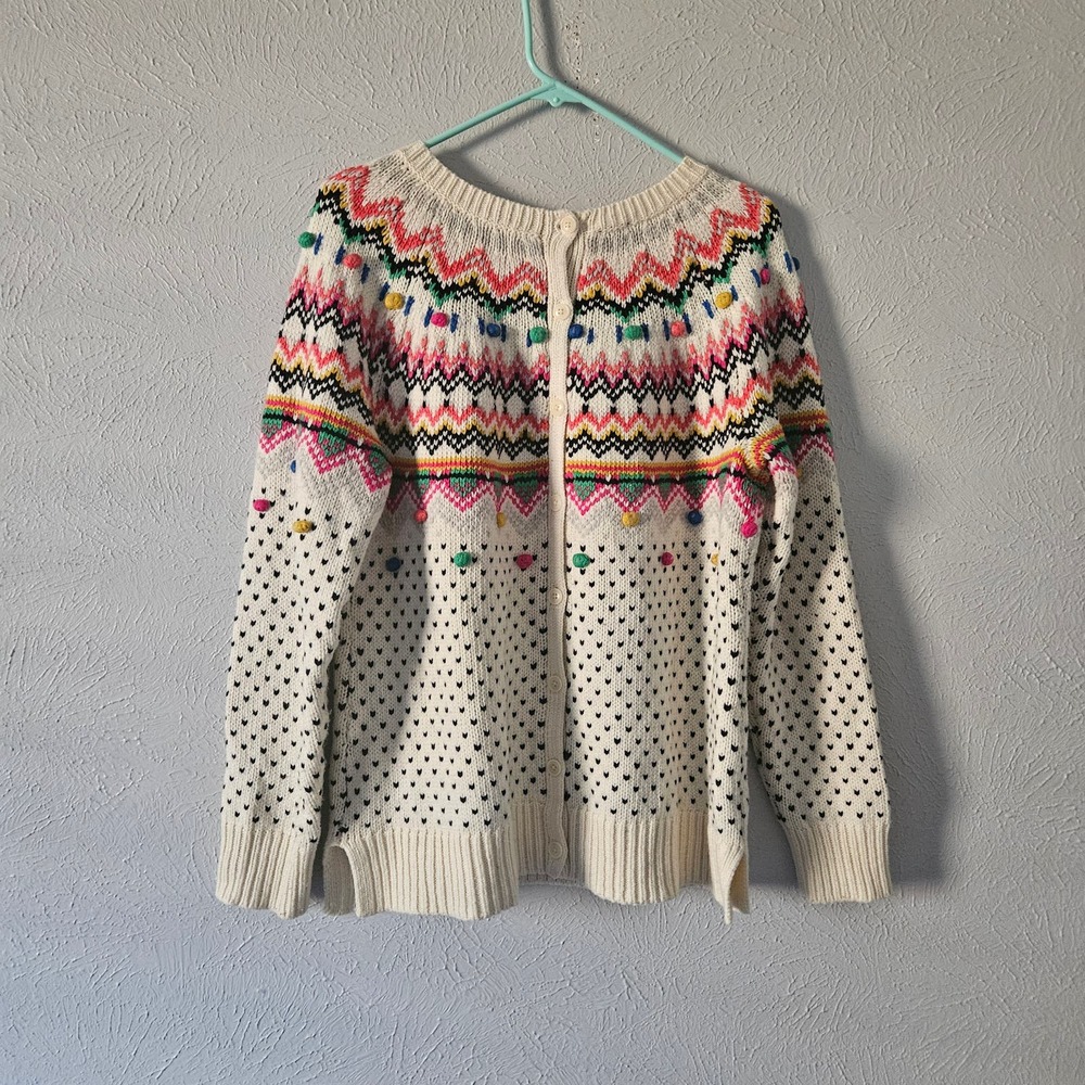 Talbots Faire Isle Carnival Pom Pom Multicolored Wool Blend Sweater